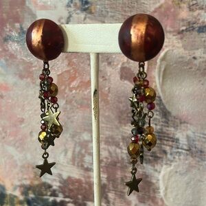 Burgundy, Gold And Copper Austrian crystals with Stars Earrings-Boutique